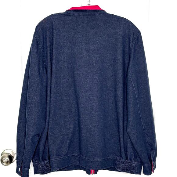 Alfred Dunner Wms 18 Blue Knit Full Zip Jacket Pink Dragonfly With Rhinestones - Picture 2 of 12